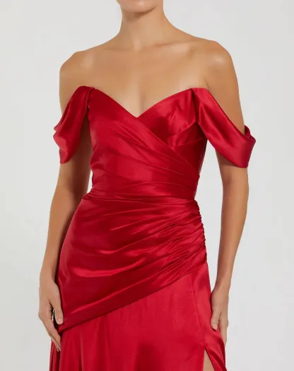 Ruby A-line Off The Shoulder Pleated Front Slit Ballroom Dress