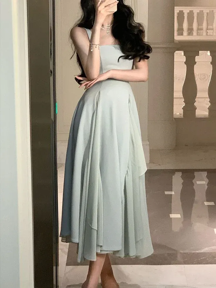A Line Chiffon Prom Dresses Ruffle Formal Party Dress