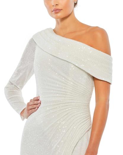 Sexy White One Shulder Long Front Split Fine Glitter Formal Prom Dress