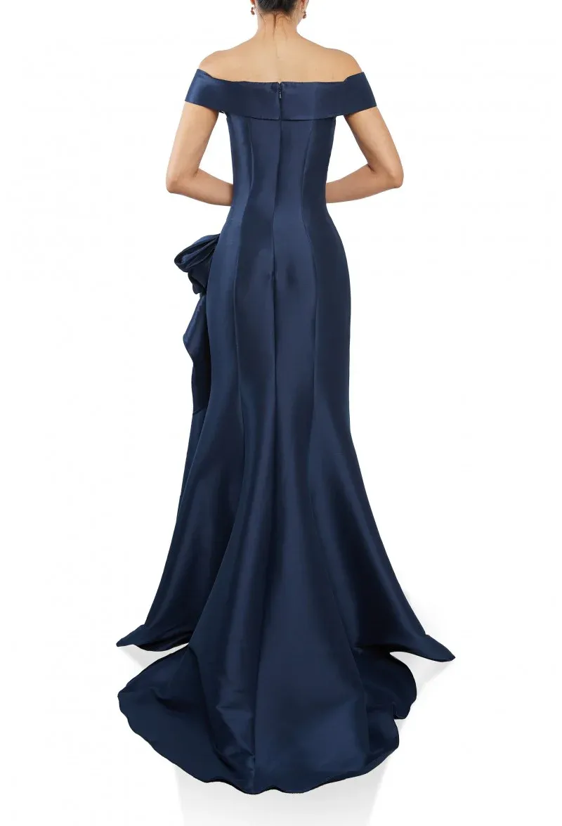 Navy A-Line Off the Shoulder Long Formal Prom Dress with Decoration