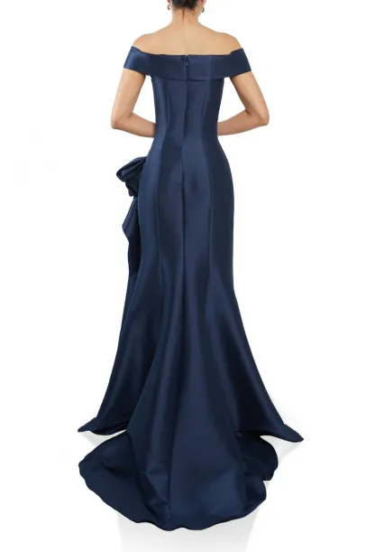 Navy A-Line Off the Shoulder Long Formal Prom Dress with Decoration