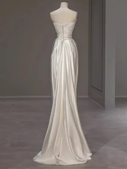 Strapless White Sheath Wedding Dress Formal Evening Gown
