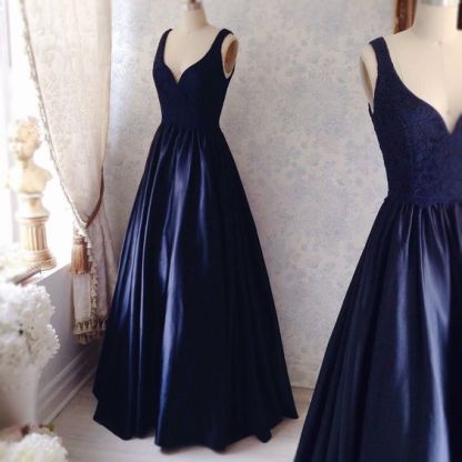V-neck Prom Dresses Satin Prom Dresses Long Prom Dresses  A-line Prom Dresses Elegant Party Dresses Long Evening Dresses