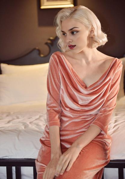 Velvet Dress Maxi  Long Sleeve Velvet Long Gown Cowl Neck Velvet Prom Dress for Women
