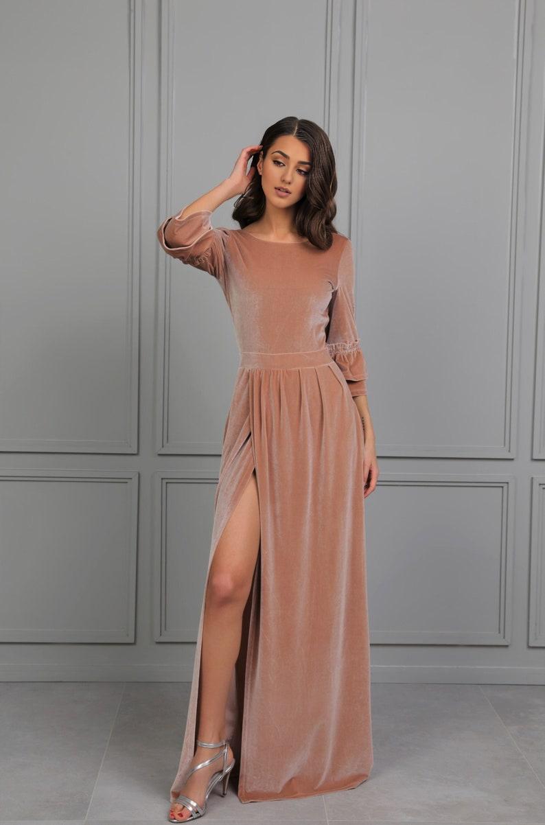 Prom Dress Velvet Dress Women Dress Evening Dress Backless Dress Slit Dress Wedding Guest