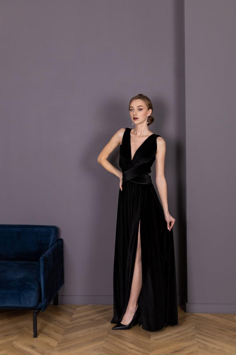 Long Maxi Dress Prom Custom Black Velvet Long Evening Dress Women Long Velvet Gown