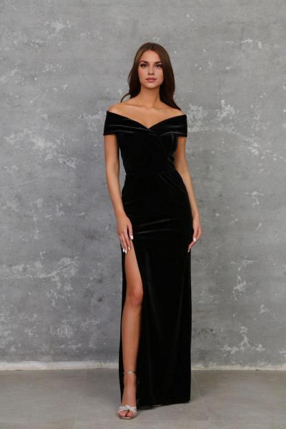 Black Prom Dress Black Velvet Dress Off the Shoulder Dress Bridesmaid Dress Slit Dress Wedding Guest Dress Evening Dress