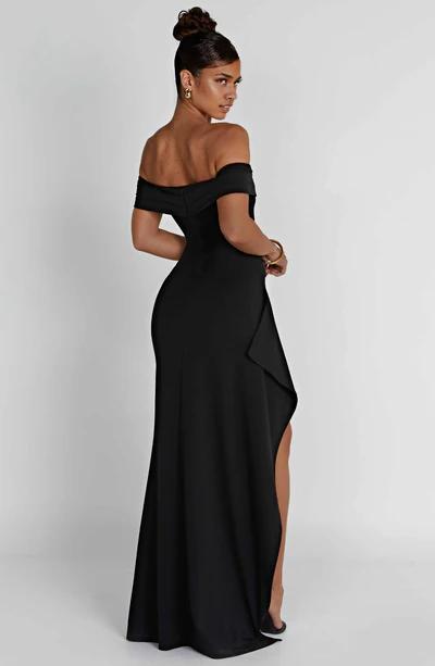 Black A-Line Off the Shoulder Long Front Split Formal Prom Dress