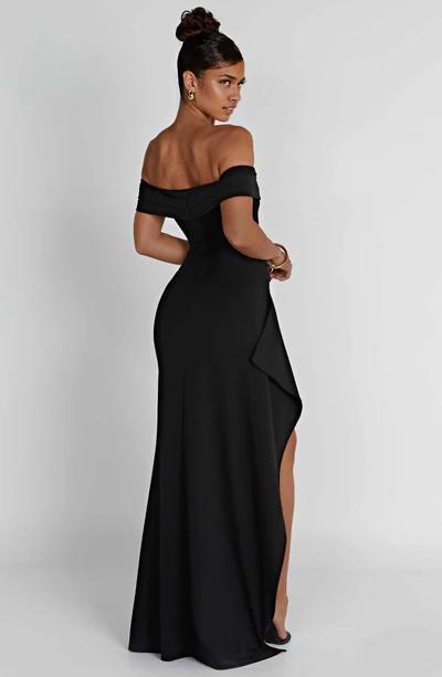 Black A-Line Off the Shoulder Long Front Split Formal Prom Dress