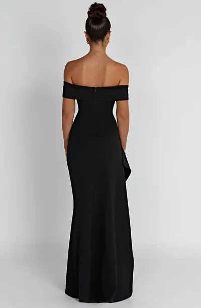 Black A-Line Off the Shoulder Long Front Split Formal Prom Dress