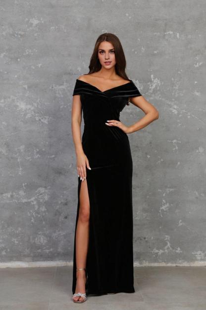 Black Prom Dress Black Velvet Dress Off the Shoulder Dress Bridesmaid Dress Slit Dress Wedding Guest Dress Evening Dress