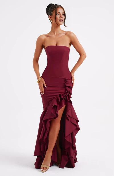 A-line Off The Shoulder Formal Ball Gown With Ruffled Front Slit