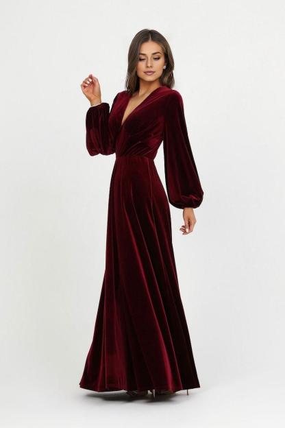 Burgundy Velvet Dress Prom Dress Evening Dress Wedding Guest Dress Velvet Long Dress