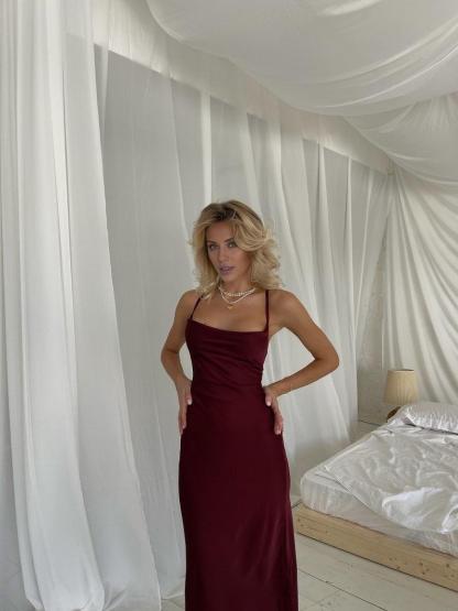 Burgundy Midi Silk Slip Dress Open Back Midi Silk Slip Cowl Neck Silk Slip Dress for Prom