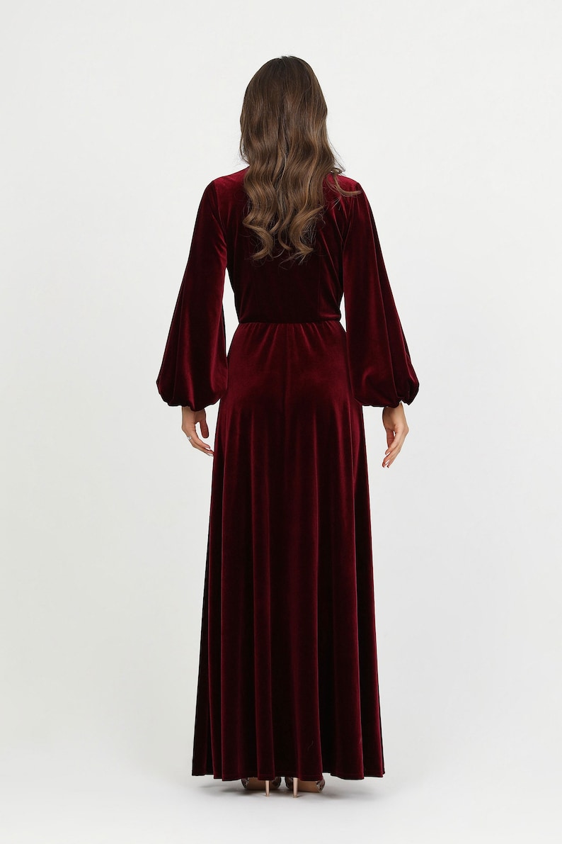 Burgundy Velvet Dress Prom Dress Evening Dress Wedding Guest Dress Velvet Long Dress