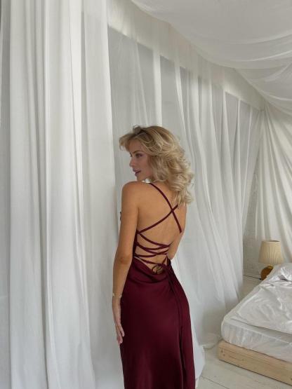 Burgundy Midi Silk Slip Dress Open Back Midi Silk Slip Cowl Neck Silk Slip Dress for Prom