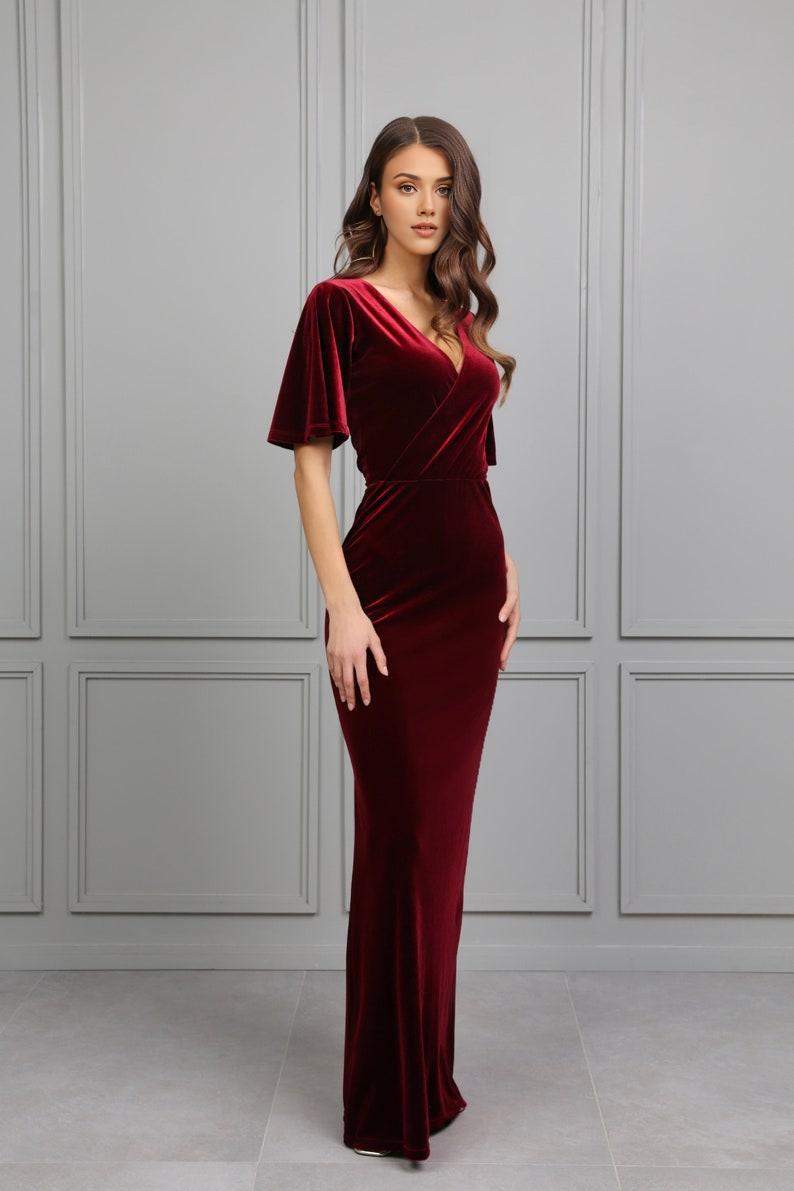 Dark Burgundy Velvet Dress Prom Dress Wedding Guest Dress Evening Dress Velvet Long Dress Formal Dress Maxi Dress