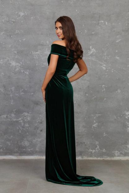 Dark Green Emerald Prom Velvet Dress High Quality Fabric Dress Open Shoulder Dress With Lower Slit