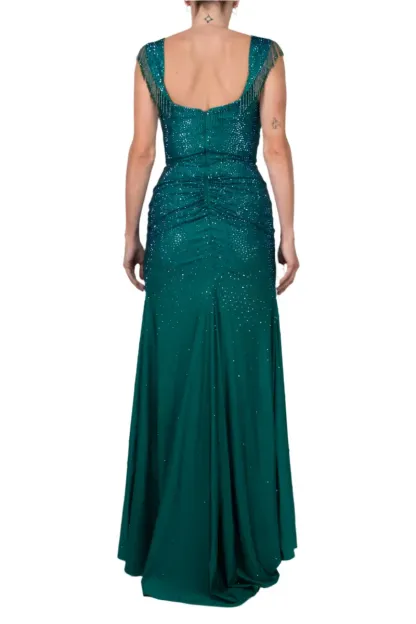 Prom Dress Long Crystal Off The Shoulder Fringe Slit Gown