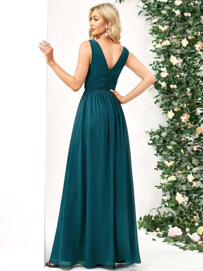 Elegant V Neck A Line Chiffon Maxi Bridesamid Dresses