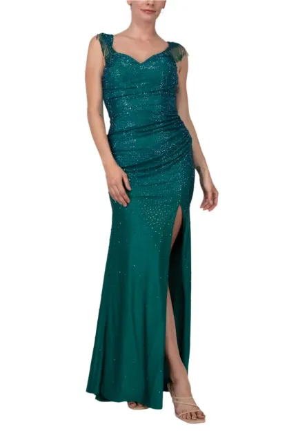 Prom Dress Long Crystal Off The Shoulder Fringe Slit Gown