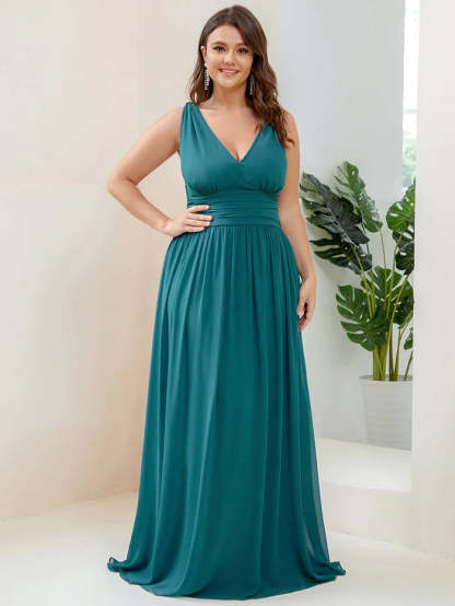 Elegant V Neck A Line Chiffon Maxi Bridesamid Dresses