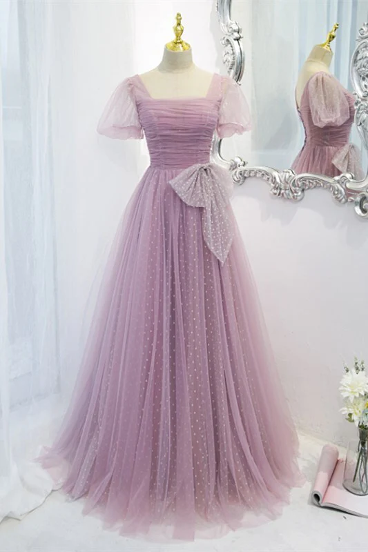 Lilac A-line Short Tulle Fairy Formal Prom Dress