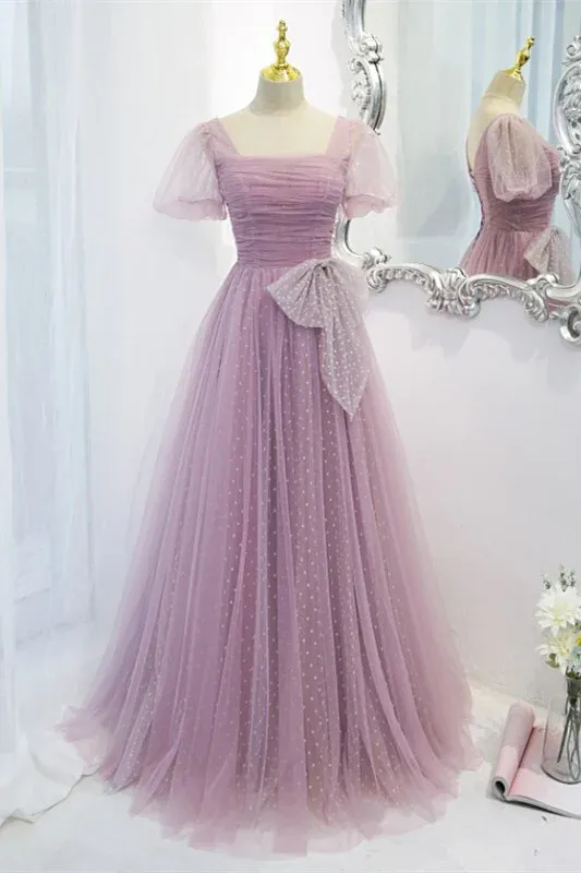 Lilac A-line Short Tulle Fairy Formal Prom Dress