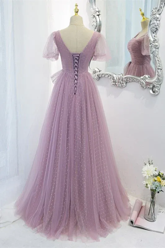 Lilac A-line Short Tulle Fairy Formal Prom Dress