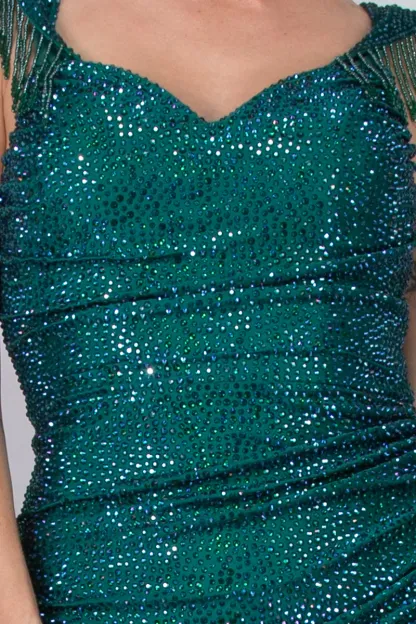 Prom Dress Long Crystal Off The Shoulder Fringe Slit Gown