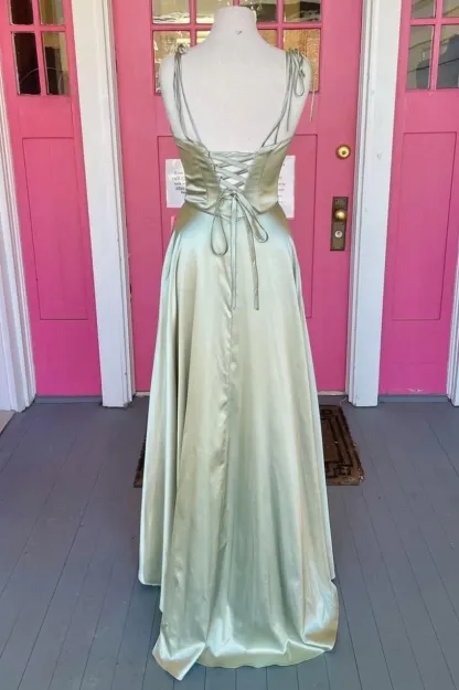Sage Green A-line Long Formal Prom Dresses with Cowl Neck