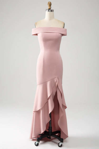 Pink Mermaid Ruffled Bridesmaid Dresses