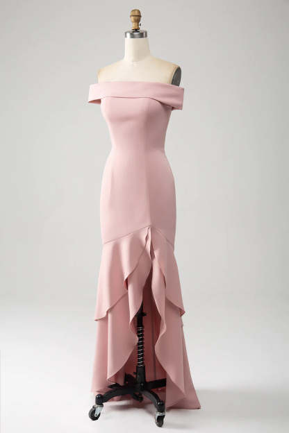 Pink Mermaid Ruffled Bridesmaid Dresses