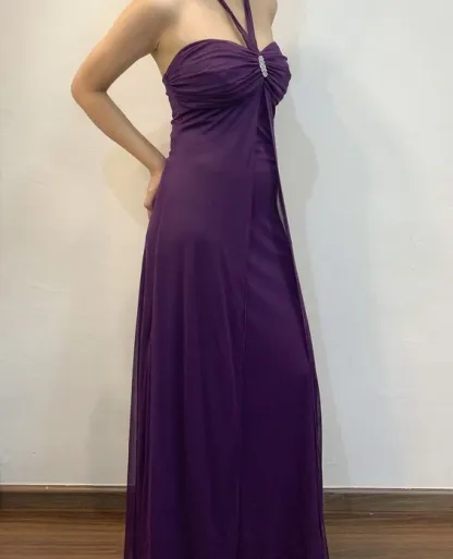 Halter Purple Vintage Prom Dress Formal Party Dress