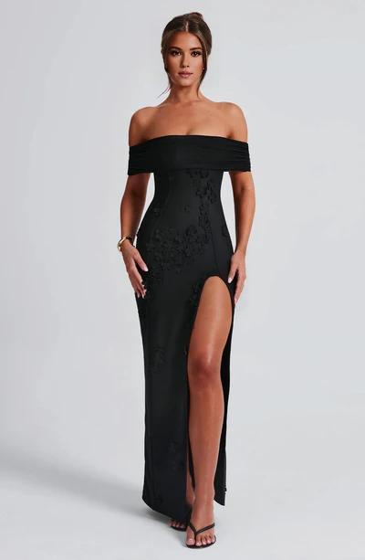 A-Line Off-the-Shoulder 3D floral appliques Thigh high split Front fork Formal Prom Dress