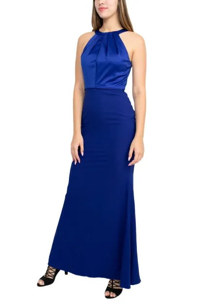 Halter Neck Sleeveless Empire Waist Tie Back Zipper Back Bodycon Solid Crepe Dress