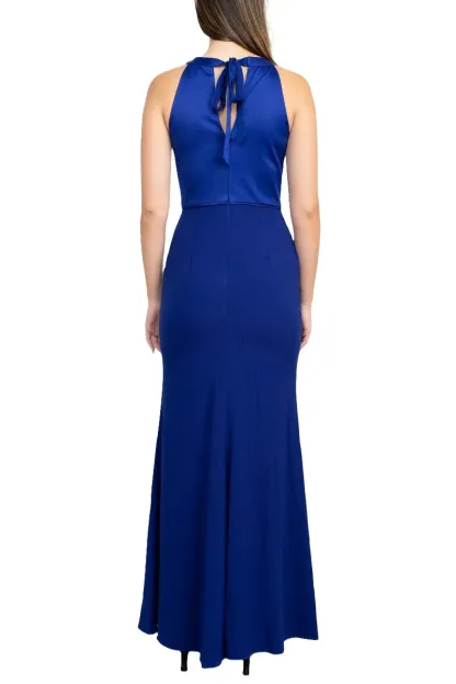 Halter Neck Sleeveless Empire Waist Tie Back Zipper Back Bodycon Solid Crepe Dress