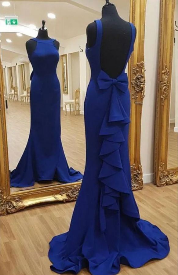 Prom Dresses Simple Prom Dresses Mermaid Blue Prom Dresses Open Back Prom Dresses