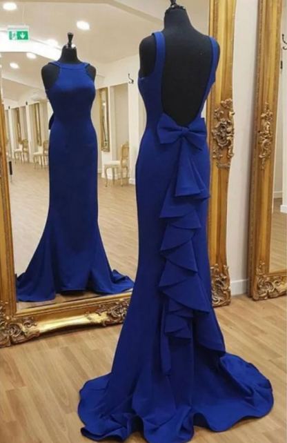 Prom Dresses Simple Prom Dresses Mermaid Blue Prom Dresses Open Back Prom Dresses