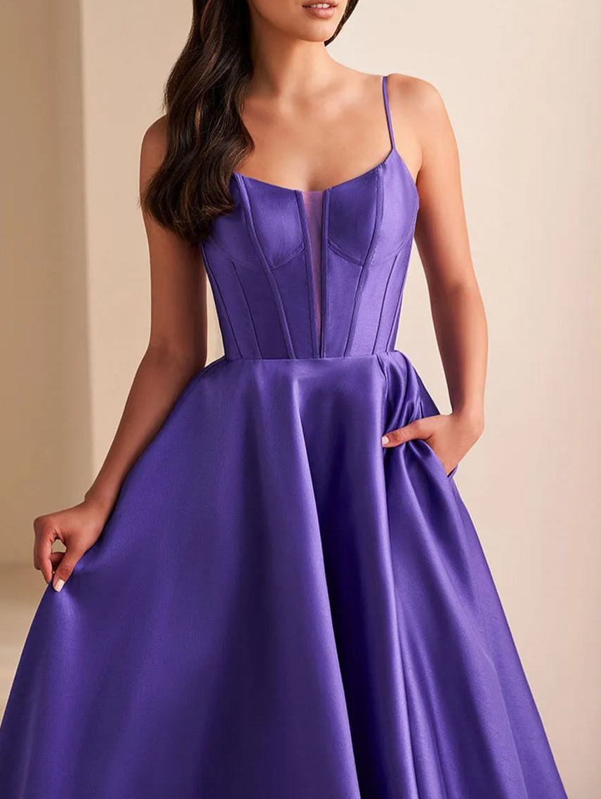 Purple Spaghetti Strap Long Front Split Formal Prom Dress