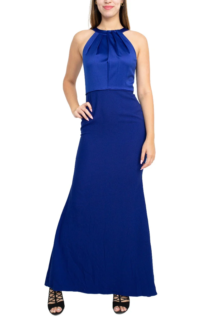 Halter Neck Sleeveless Empire Waist Tie Back Zipper Back Bodycon Solid Crepe Dress