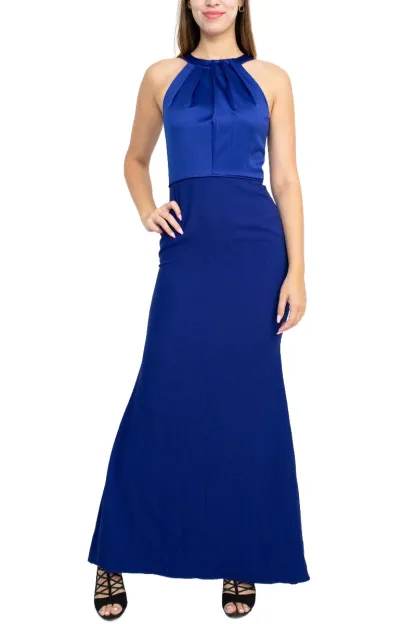 Halter Neck Sleeveless Empire Waist Tie Back Zipper Back Bodycon Solid Crepe Dress