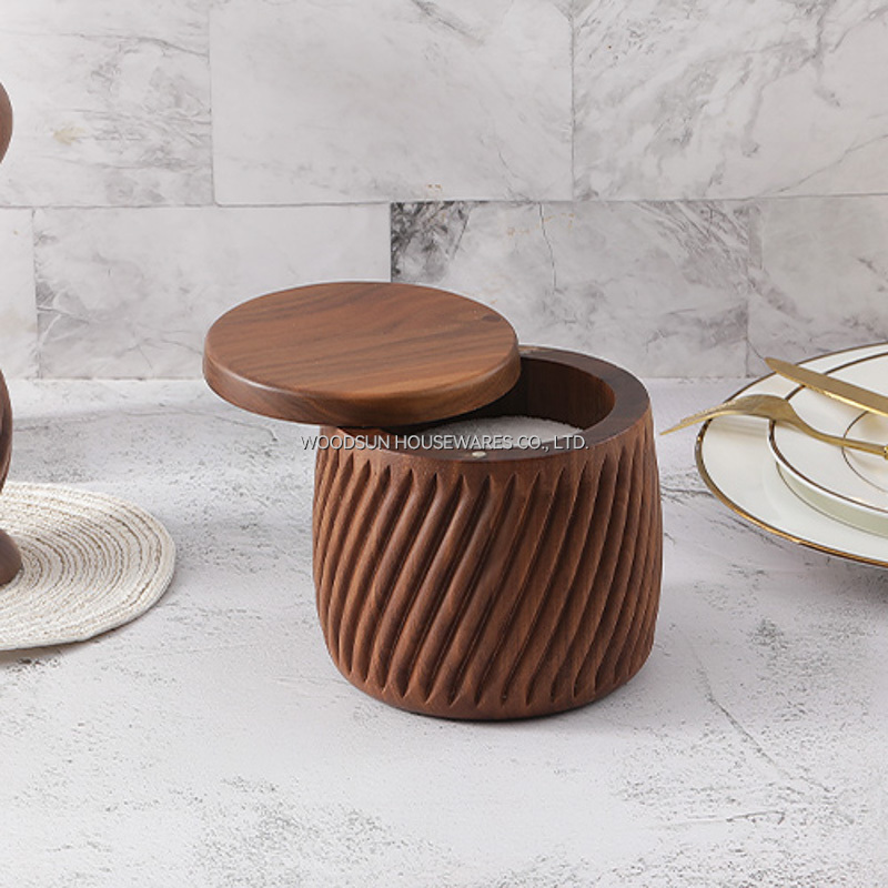 Woodsun Black Walnut Wood Magnet Spice Salt Box For Sale