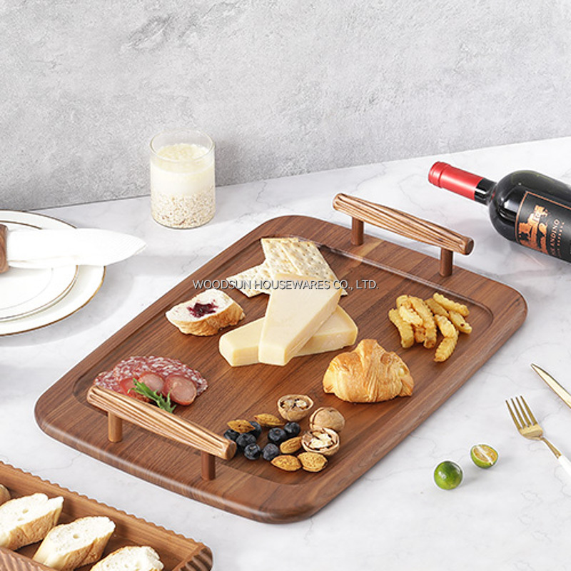 Woodsun Custom Fruit Food Wood Board Serving Tray With Handle