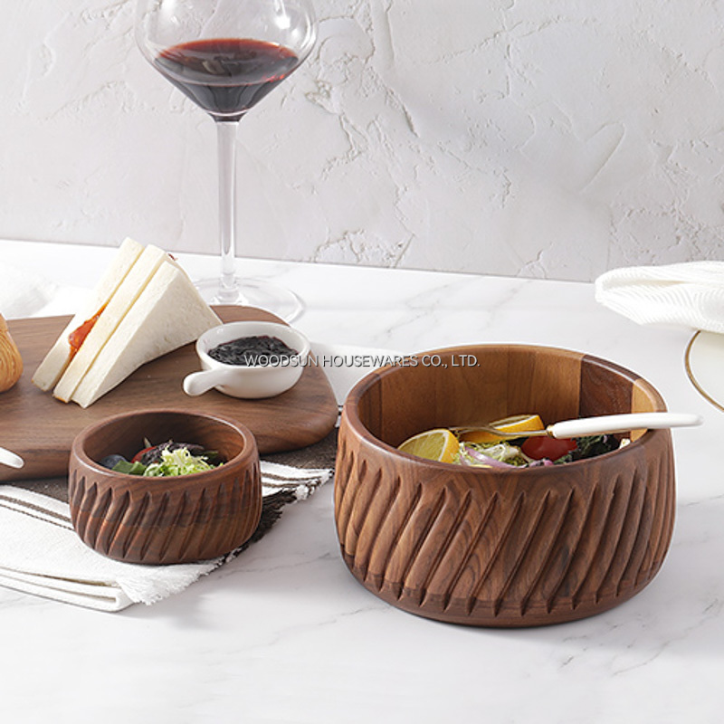 Woodsun OEM Customization Black Walnut Wooden Salad Bowl