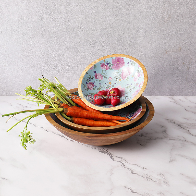 Woodsun Traditional Chinese Decal Custom Printed Wooden Salad Bowls