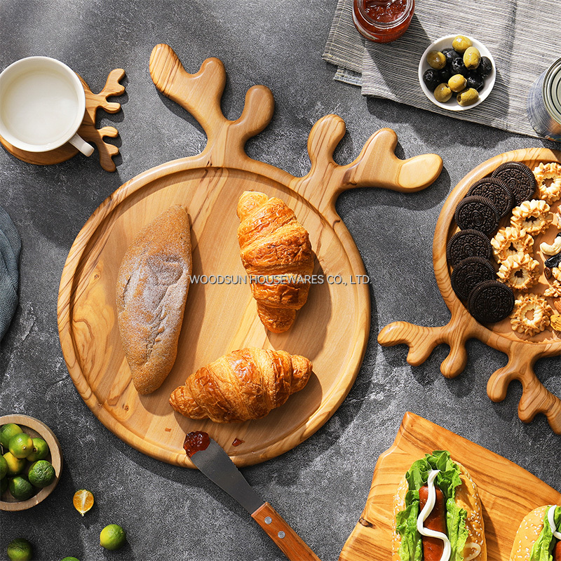 Woodsun Custom Deer Horn Round Wood Nuts Assiette De Service Servierteller Plato Para Servir Wood Plate