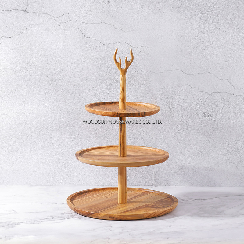 Woodsun New Arrival 2025 Products Wooden 3 Tiers Cake Stand Snack Serving Plates