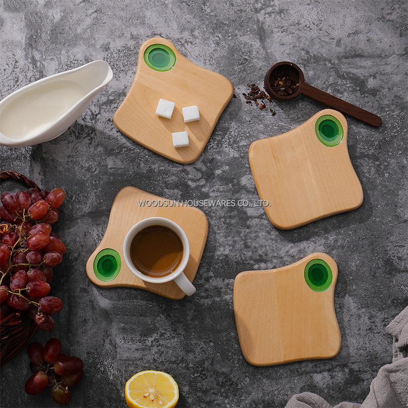 Woodsun Wholesale Custom White Birch Resin Posavasos De Madera Cup Coaster