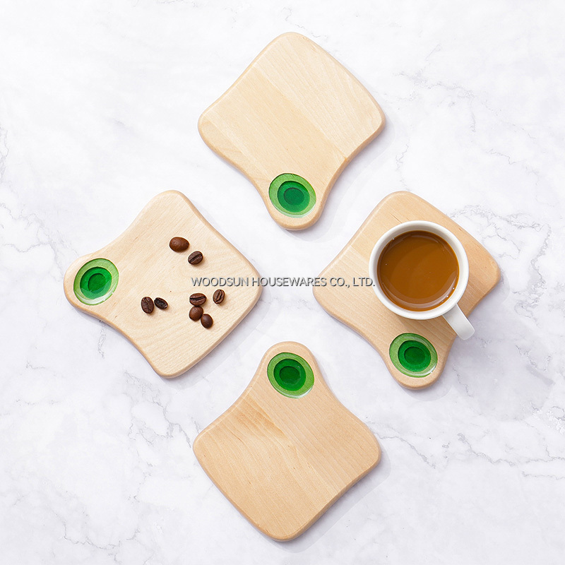 Woodsun Wholesale Custom White Birch Resin Posavasos De Madera Cup Coaster